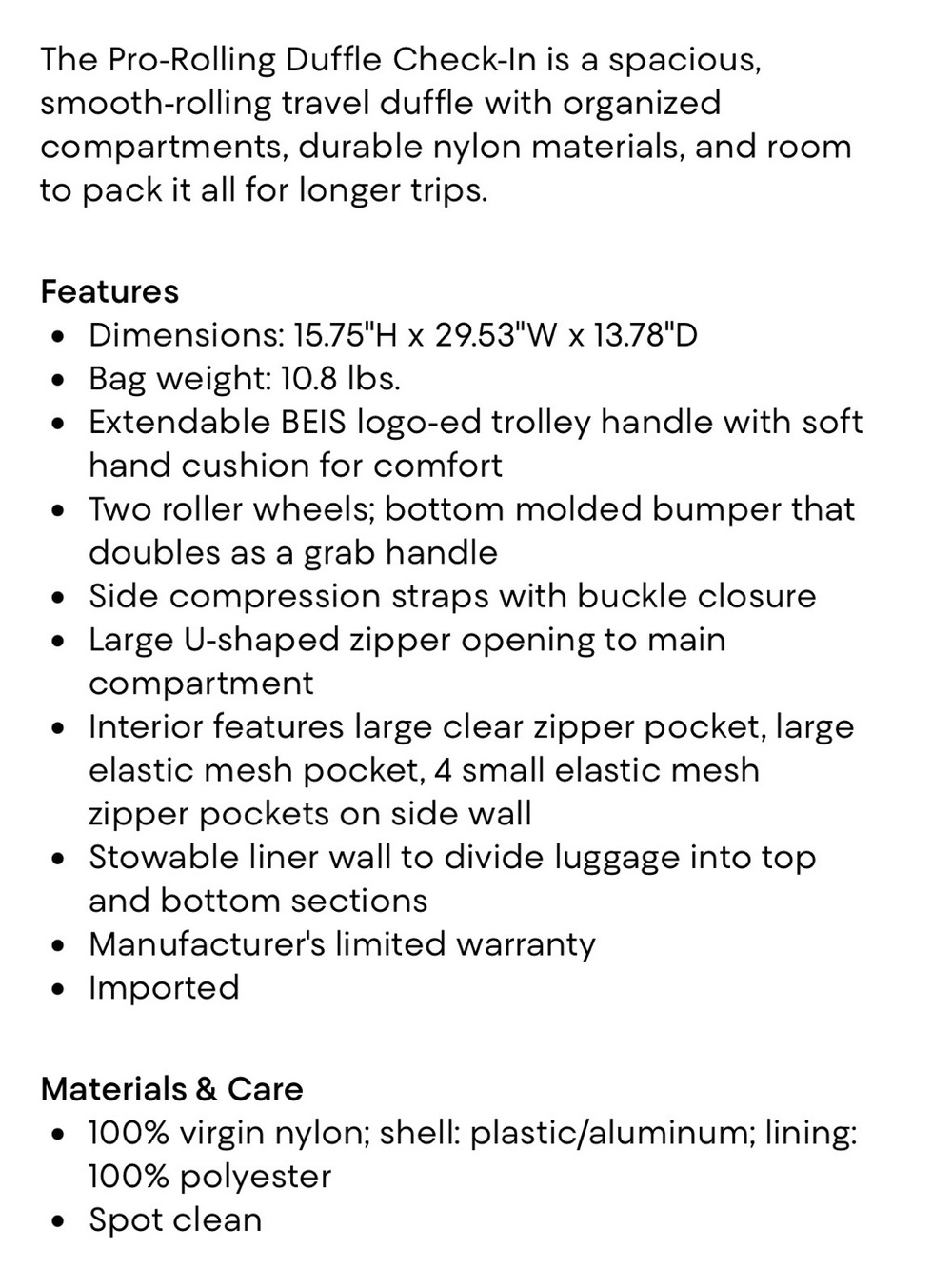 NWT Beis Pro-Rolling Duffle Check In - Picture 8 of 8